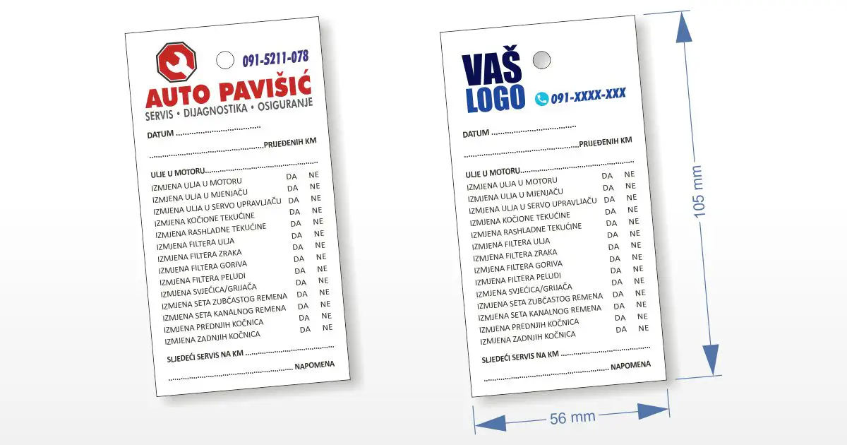 Najčešća vrsta servisnih kartica.