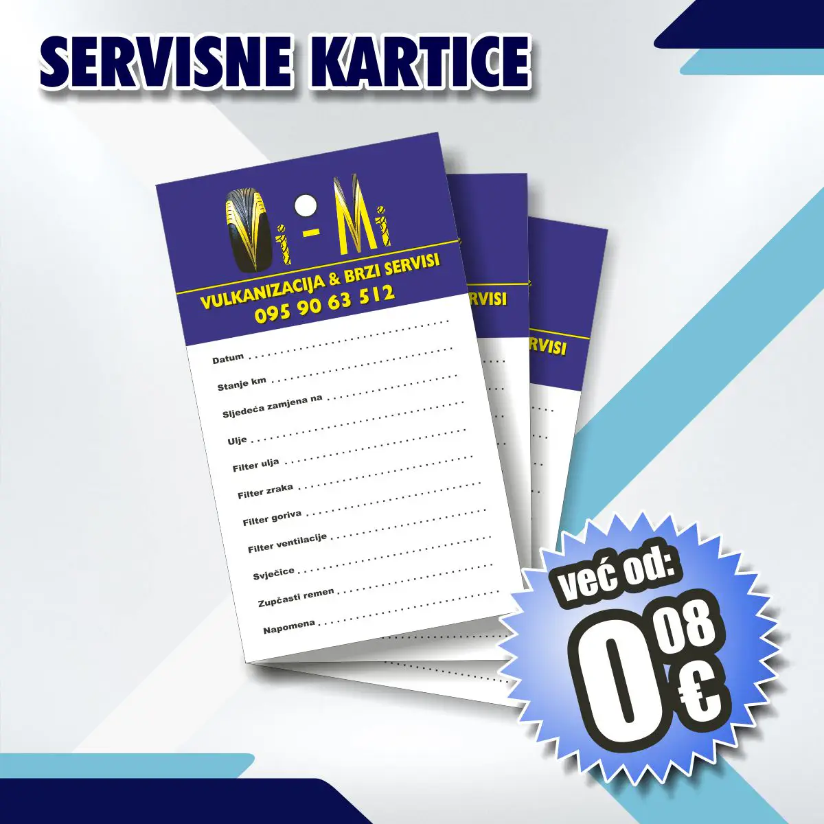 Servisne kartice • kartice za izmjenu ulja